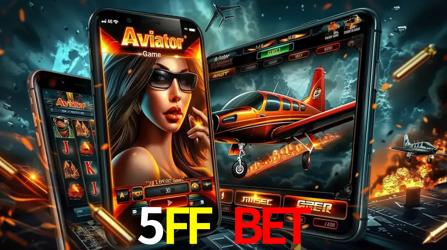 O popular jogo de apostas Aviator exibido em vários celulares e tablets, mostrando a interface emocionante e a ação de voo disponíveis para jogar agora no 5FF BET.