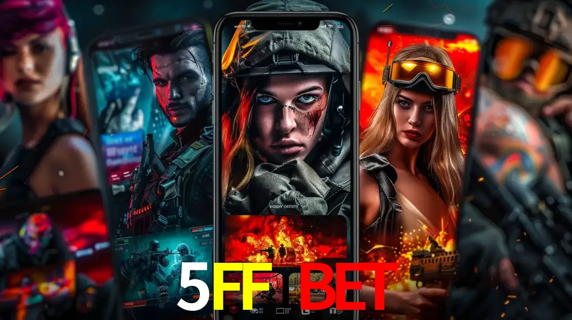 Montagem de telas de celular mostrando diversos personagens, masculinos e femininos, de um jogo de tiro, ilustrando a diversidade de equipes de e-sports para apostar no 5FF BET.