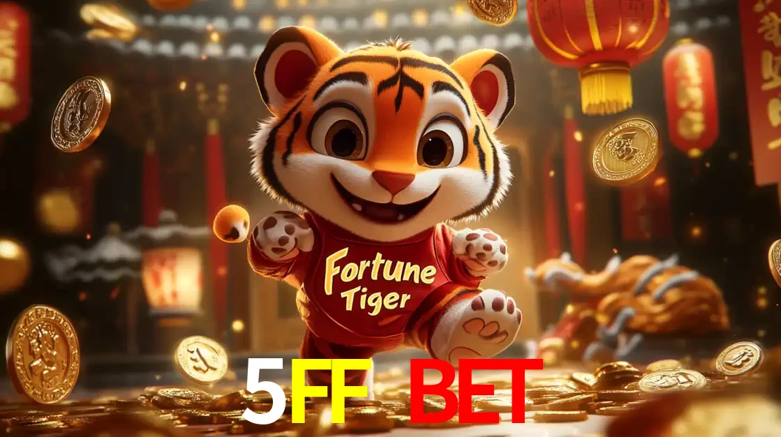 O alegre personagem do Fortune Tiger correndo sobre um caminho de moedas de ouro, simbolizando os grandes prêmios e a diversão do popular jogo de slot do 5FF BET.